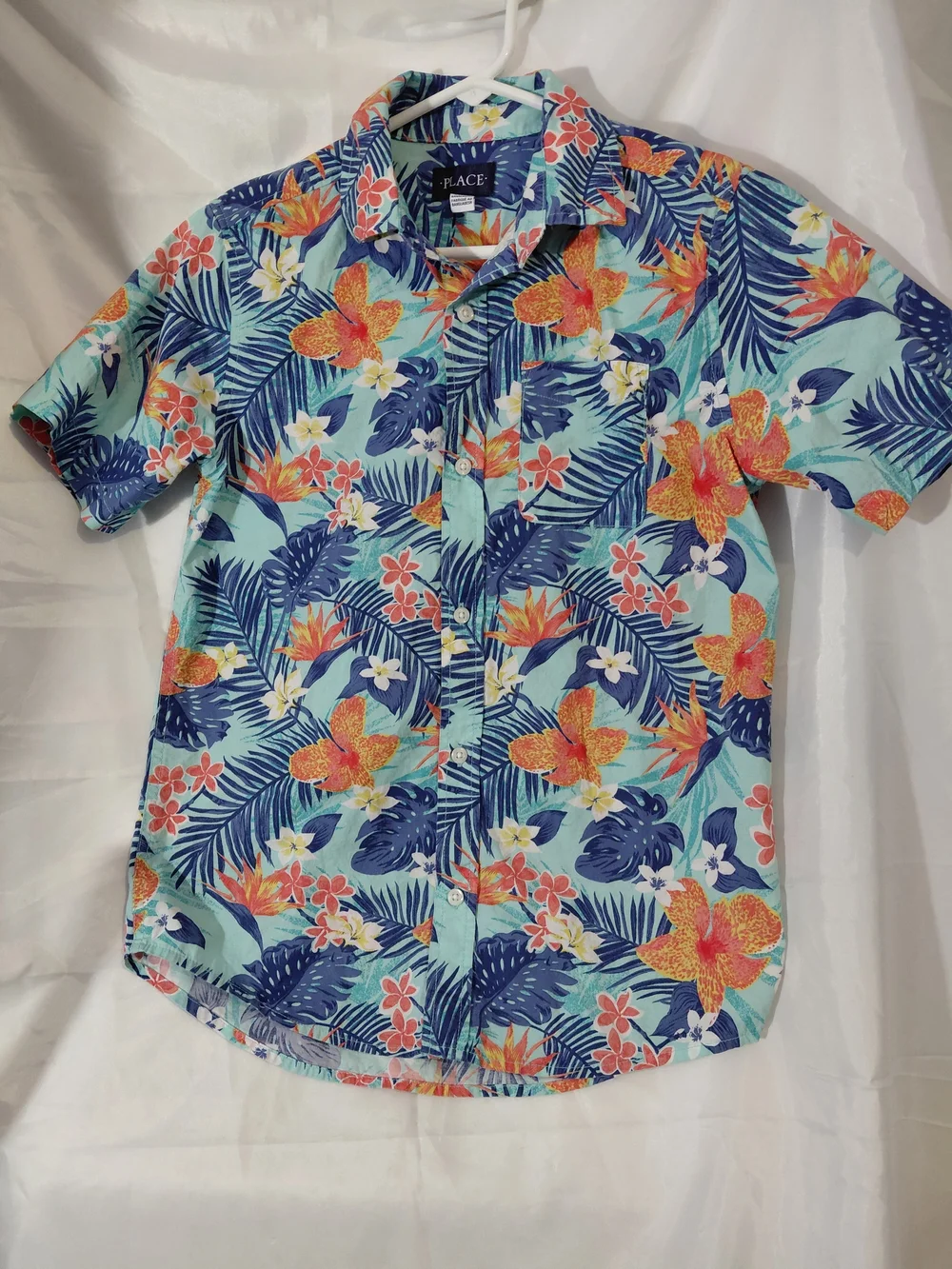 The Children's Place Aqua Tropical Floral Short-Sleeve Button-Up Shirt